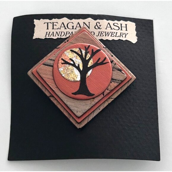 Handcrafted Teagan & Ash Halloween Tree Brooch Pin Layers Paper Pin - Picture 1 of 3